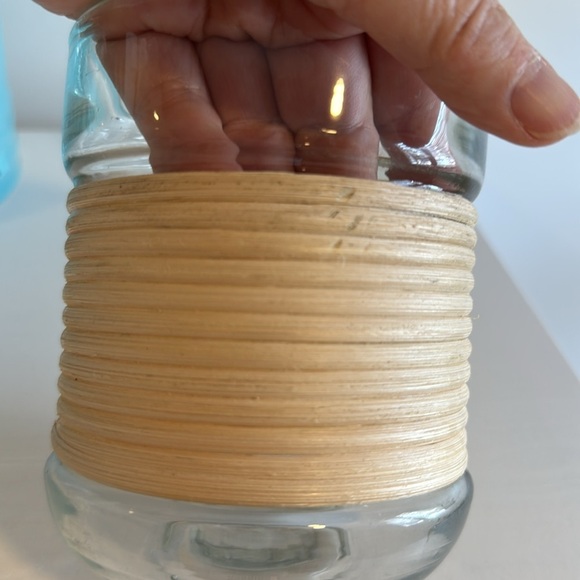 Pottery Barn Palm Woven Rattan and Glass Hurricane Candleholder - Picture 7 of 7